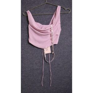 Oh Polly Cropped Corset Top Tank Women 6 Asymmetric Drape‎ Blush Pink NWT NEW